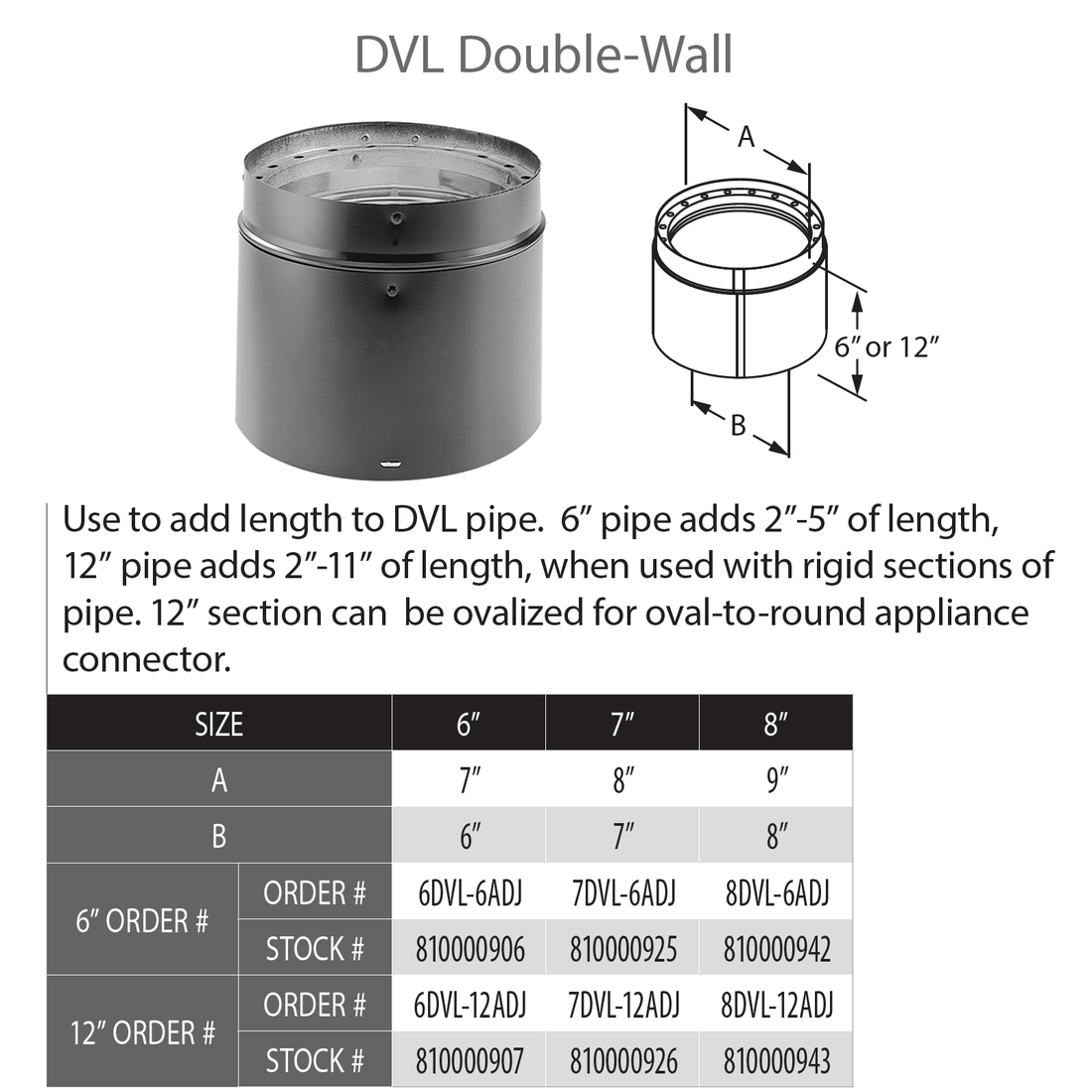 7" x 6" DVL Adjustable Double-Wall Black Pipe