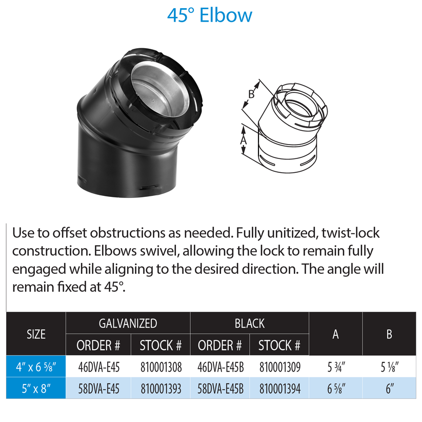 DuraVent 4” x 6 5⁄8” DirectVent Pro 45° Elbow