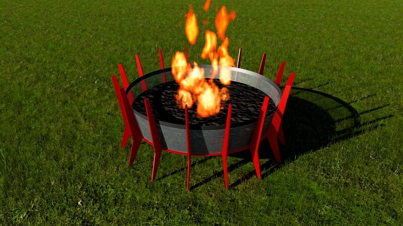 Outdoor View of 17" Cayenne retrofire Mid-century Gas Fireplace with Fireglass - Modfire