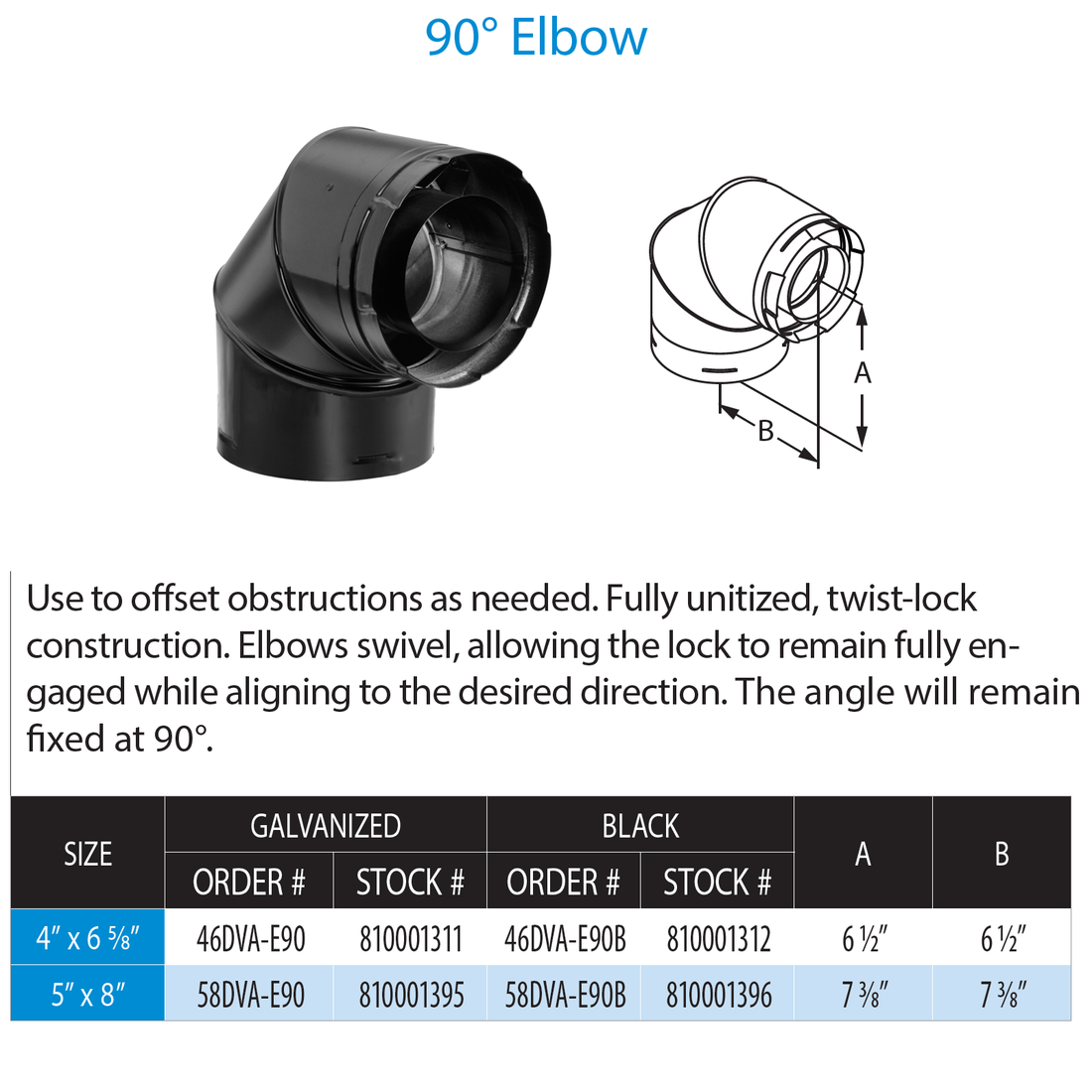 DuraVent 4” x 6 5⁄8” DirectVent Pro 90° Elbow