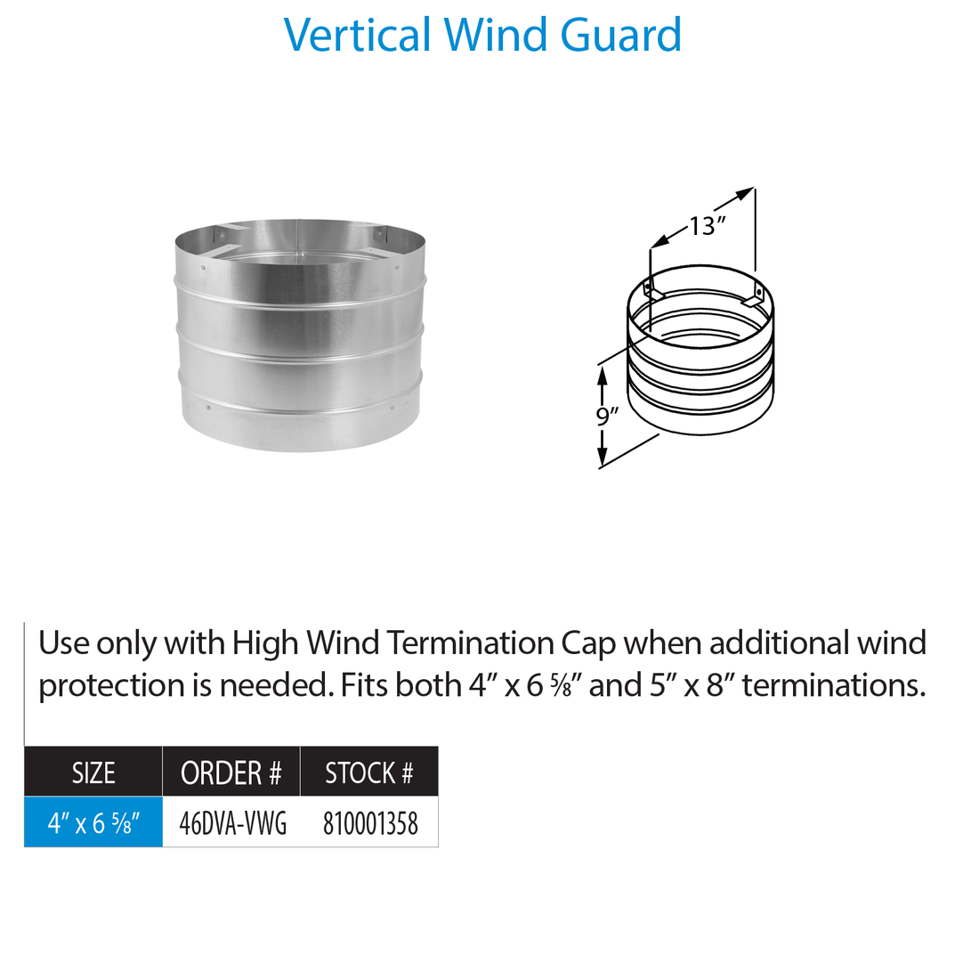 DuraVent 46DVA-WG 4” x 6 5⁄8” Horizonta/Vertical Windguard