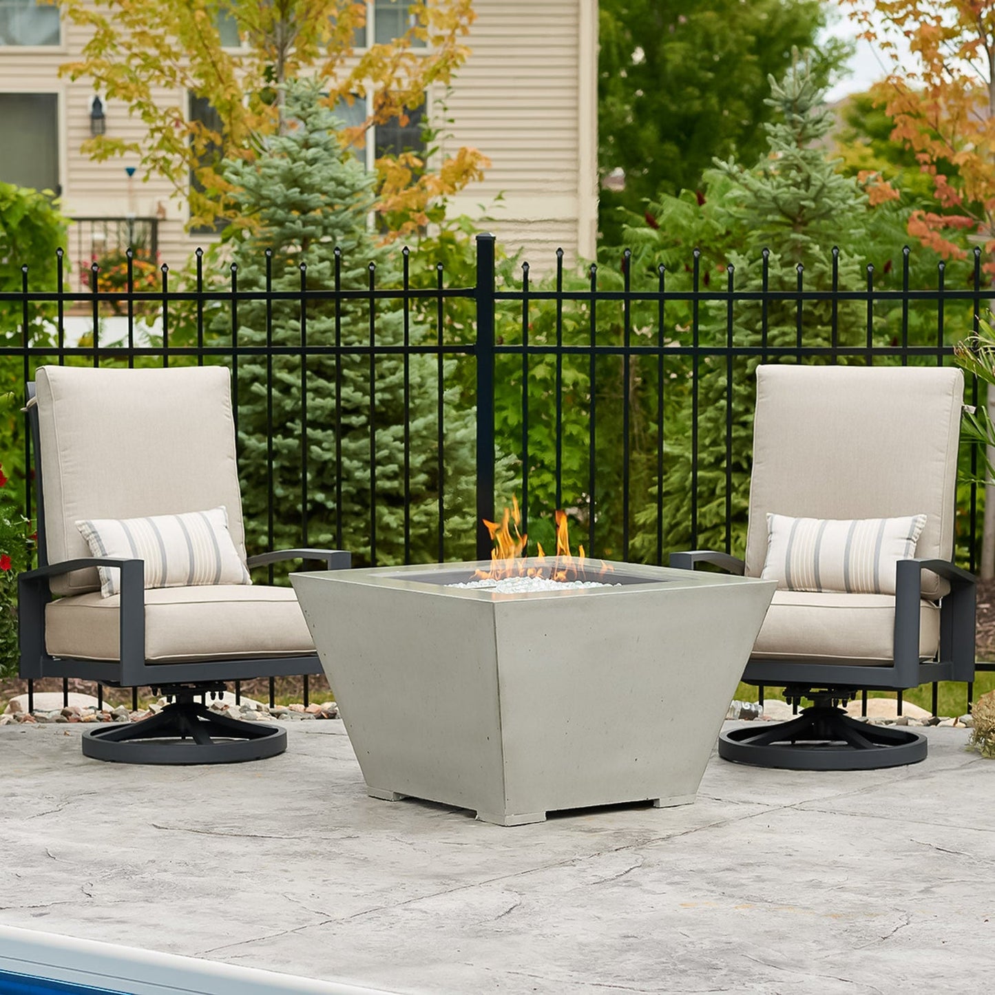 Cove Square Gas Fire Pit Bowl, Fire Pit Bowl, concrete base,