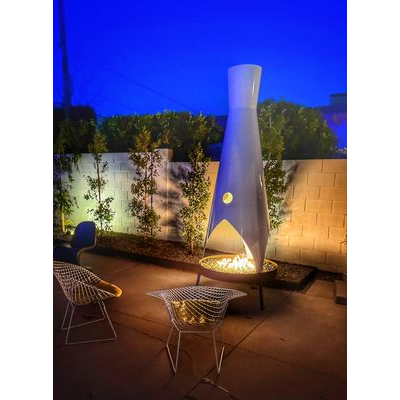 The Hand Crafted In America Cone Style Mid Century Modern Outdoor Fireplace is made in any color you can dream of and stylish MCM Sleekness to match the flare you may never find anywhere else. this gas outdoor or indoor fire pit stands towering over you and ready to entertain. MCM Floating focus fireplace Malm Zircon outdoor Mid Century Modern