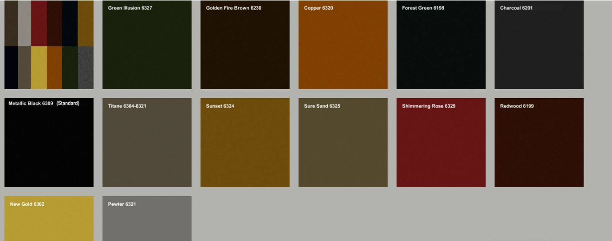 Color swatch chart with various shades of brown and black on a gray background