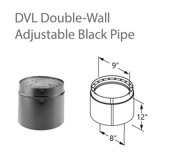8" x 6" DVL Double-Wall Adjustable Black Stove Pipe