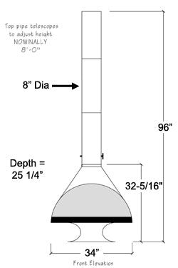The Dimensions of the 34" Malm Mid Century Modern Cone style fireplace by Smokey Mountain Fireplaces