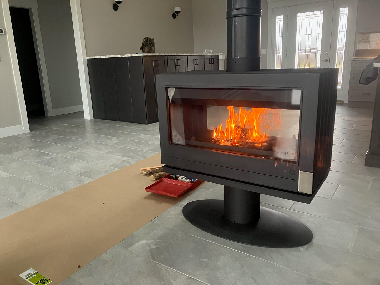 Invicta® Nelson Two Sided Glass 36" Cast Iron Wood Burning Stove Fireplace- Double sided see through Wood Stove