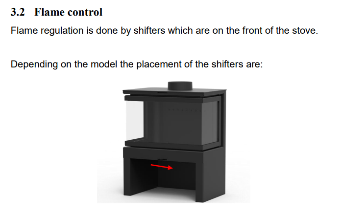 KFD Fireplace flame control knob on the bottom to control the air.