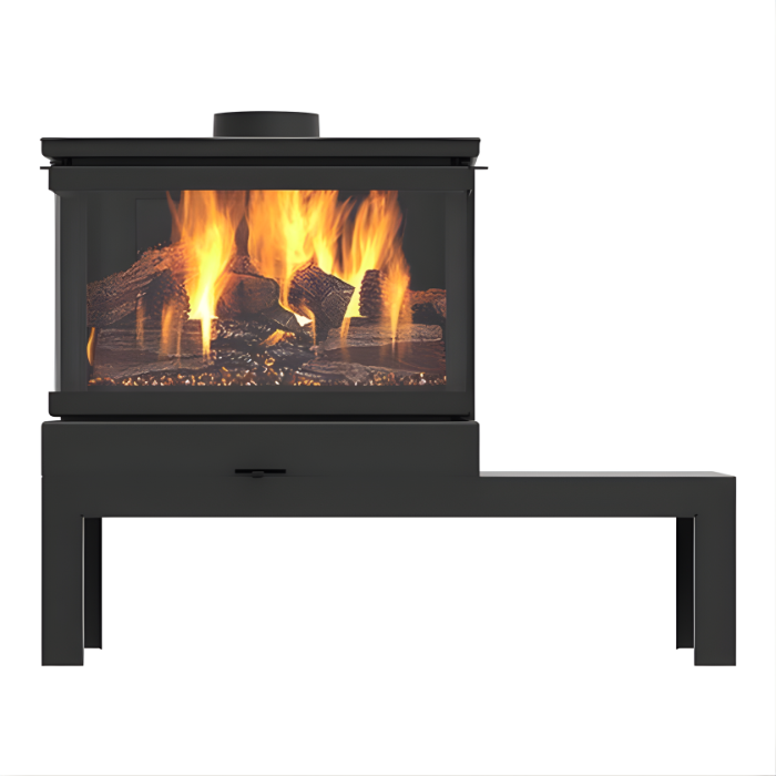 Dorako Ariana Max 3-Sided Glass Wood Burning Stove | Wide Bench