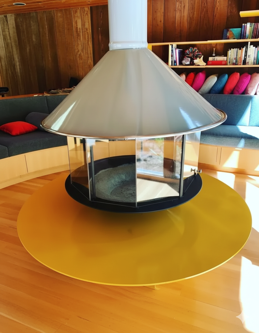 Malm Spin-A-Fire modern mid-century fireplace by Smokey Mountain Fireplaces in Bend Oregon. Designer wood-burning fireplace with 360-degree view, clean-burning efficiency, and premium craftsmanship. Compare to Focus, Stûv, and Don Bar modern fireplaces for luxury home installations.