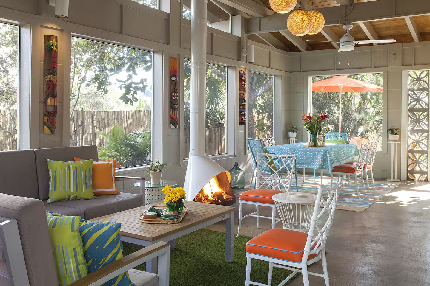 white top finish Malm 30" wood burning fireplace in Modern living room with outdoor view.