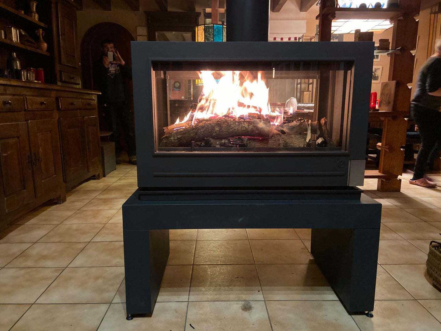 Invicta® Aaron Double Sided Glass 36" Cast Iron Wood Burning Stove Fireplace 99,000 BTU's