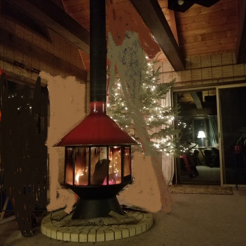 Red malm MCM with black base red top christmas time fireplace