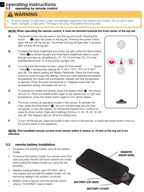 Napoleon Woodland Remote