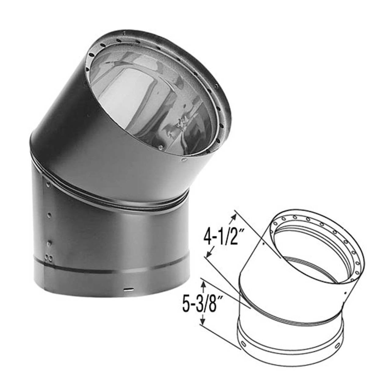 7" DVL 45 Degree Double-Wall Black Elbow - 7DVL-E45