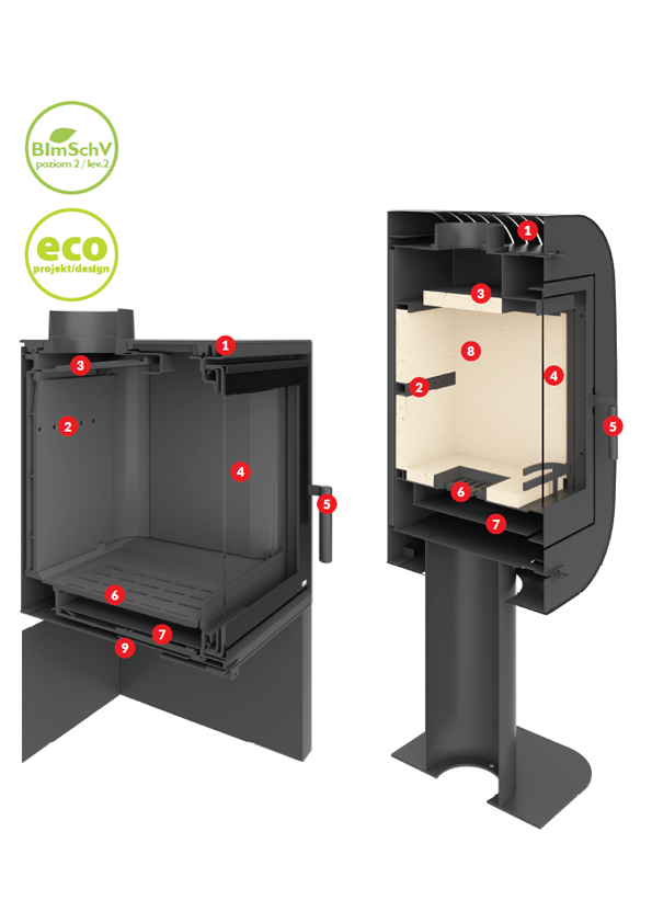 The cut in half view of how your KFD is made and the layers that it uses to be more efficient - KFD Large Face Free Standing Wood Burning Stove. Floating fireplace the same style as the Invicta Nelson. Scandinavian Style Fireplace Mid century Modern Fireplace