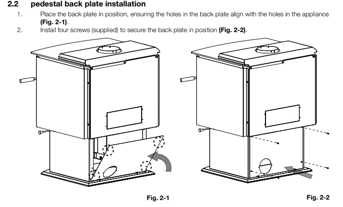 the rear pedestal back plate on the Napoleon S25 wood burning stove. On Sale right here at Smokey Mountain Fireplaces-