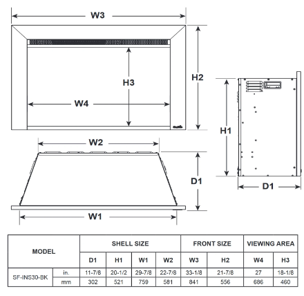 SimpliFire® 30" Electric Fireplace Insert SF-INS30