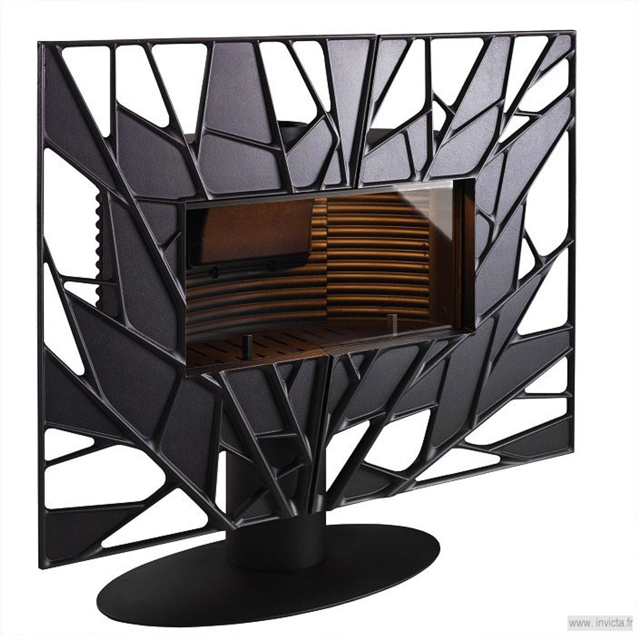 Hand crafted in France the Invicta Cast Iron wood stove has a large glass viewing area with a beautiful unique hand crafted style like no other.