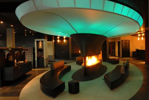 Don-Bar 9000 Full Glass See Through Fireplace, Custom Designed Fireplace Copper, Floating Fireplace