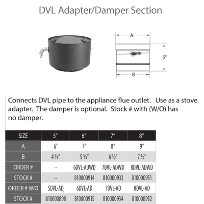 DuraVent DVL 7 Inch Diameter Adapter/Damper Section - 7DVL-ADWD
