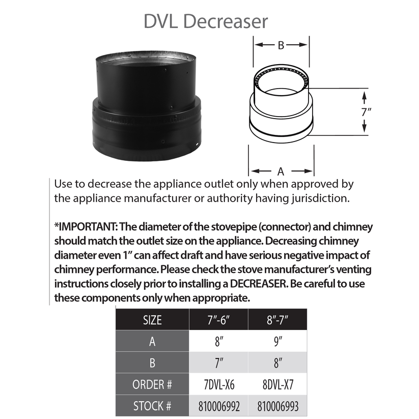 DuraVent DVL 8 Inch Diameter Reducer 8 Inch -7 Inch - 8DVL-X7