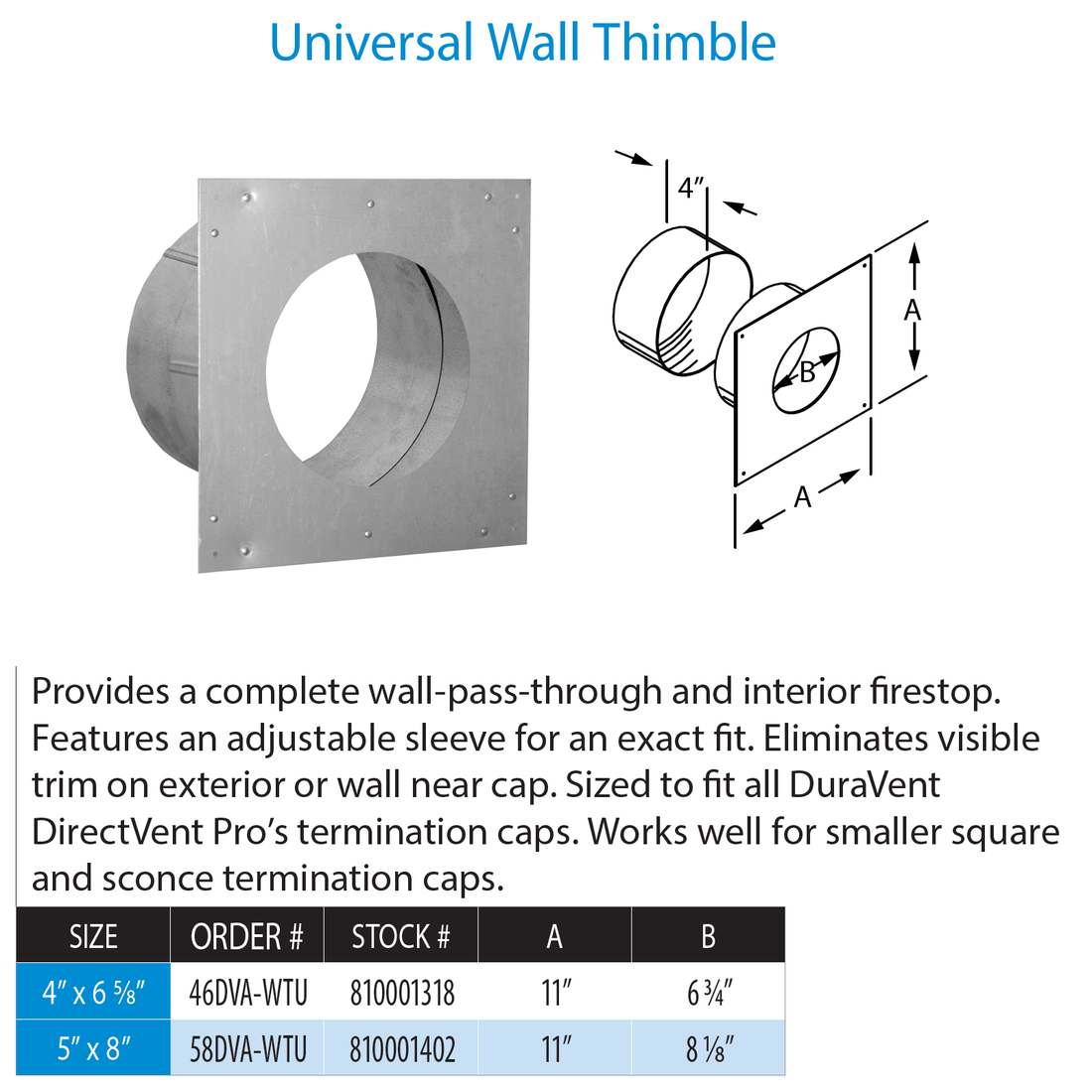 DuraVent 4” x 6 5⁄8” DirectVent Pro Wall Thimble
