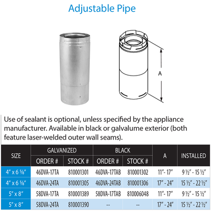DuraVent 4” x 6 5⁄8” DirectVent Pro 11″ – 17″