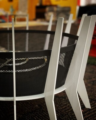 Side view of 17" white retrofire Mid-century Gas Fireplace with black Firebox Mesh - Modfire