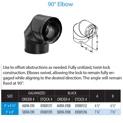 DuraVent 4” x 6 5⁄8” DirectVent Pro 90° Elbow