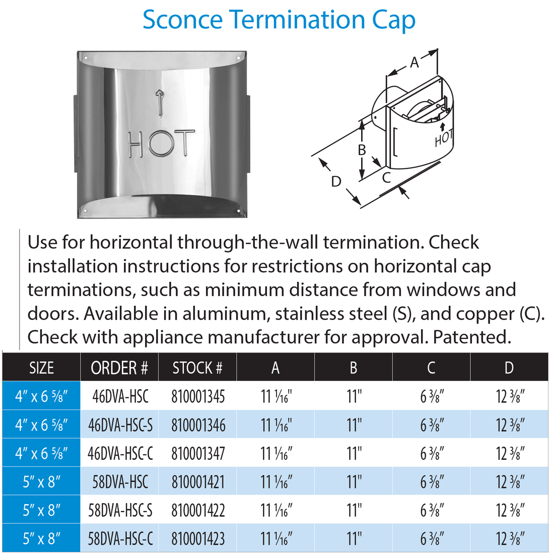 Duravent  Sconce Termination Cap