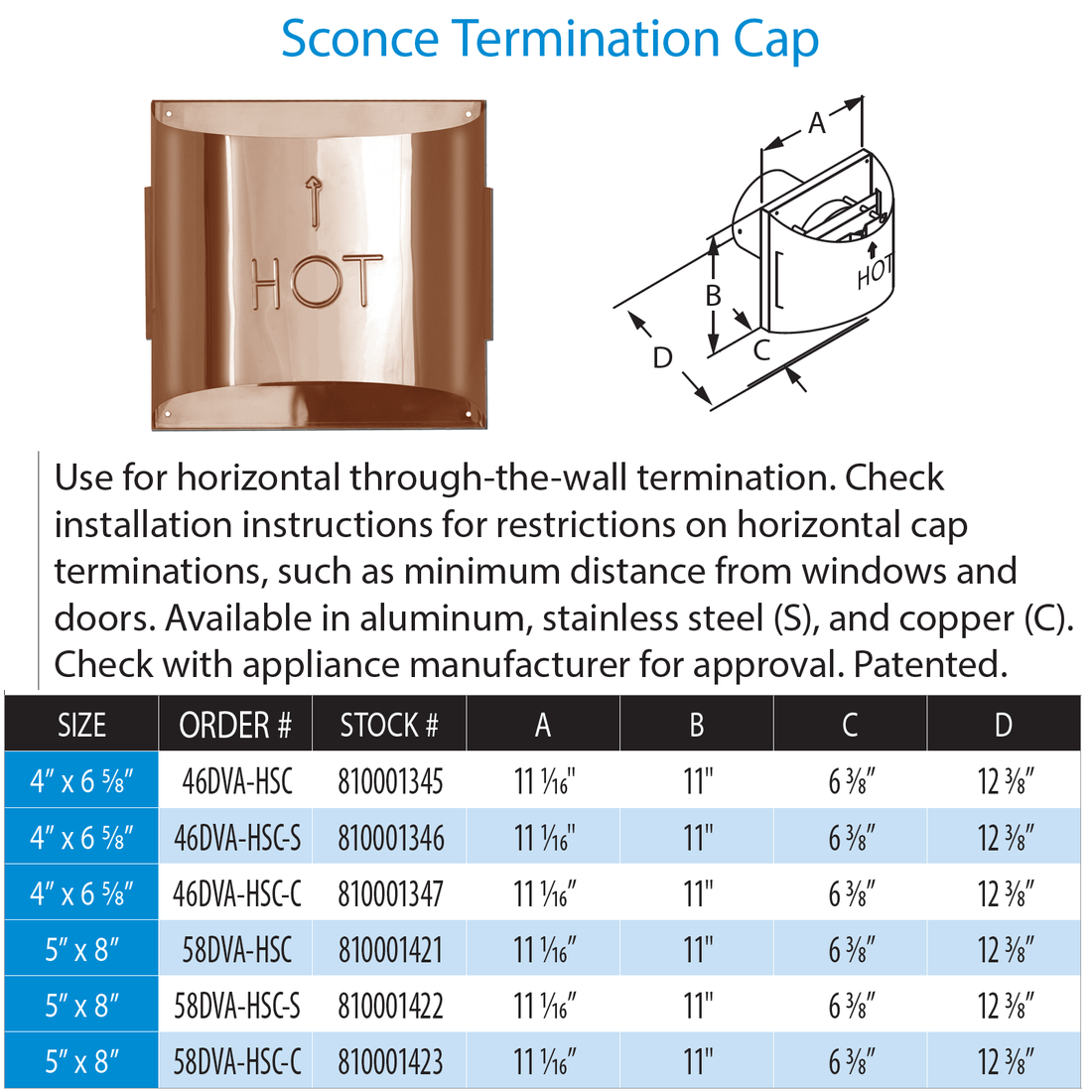 Duravent  Sconce Termination Cap