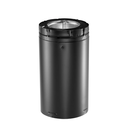 9" black round cylindrical chimney pipe for gas fireplace. DuraVent DirectVent Pro 5" x 8" Inner Diameter. Chimney pipe for Invicta fireplace, STUV's, Don-Bar Malm Zircon.