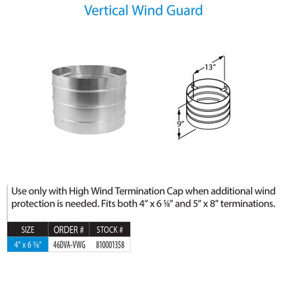 DuraVent 46DVA-WG 4” x 6 5⁄8” Horizonta/Vertical Windguard