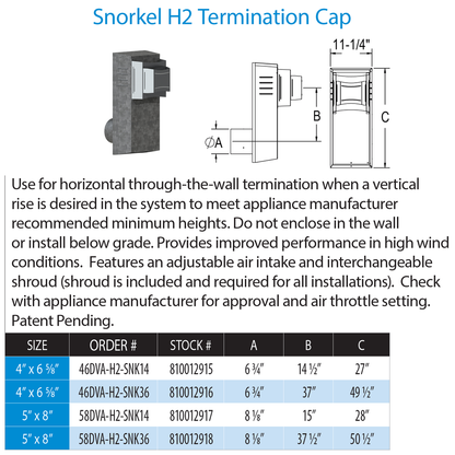 DuraVent 4” x 6 5⁄8” 14″/36" Snorkel Termination Cap