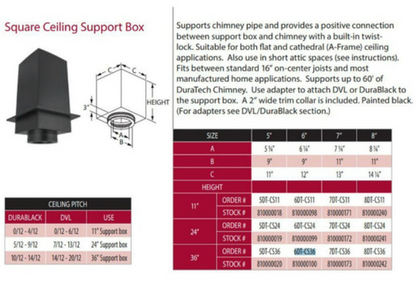 DuraVent 7" Inner Diameter - DuraTech Class A Chimney Pipe - Double Wall - 11" Square Ceiling Support Box