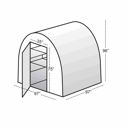 Dimension of the solexx gardener's Oasis Small greenhouse, 96"H x 97"W x 97"L