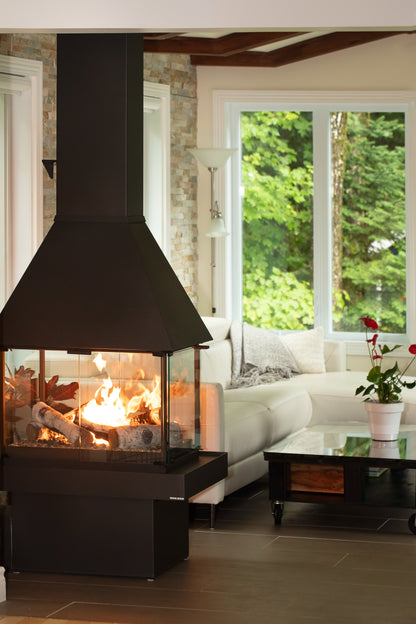 Matte Black Don bar 9200 series in a Modern living room with sofa, and window view of greenery.