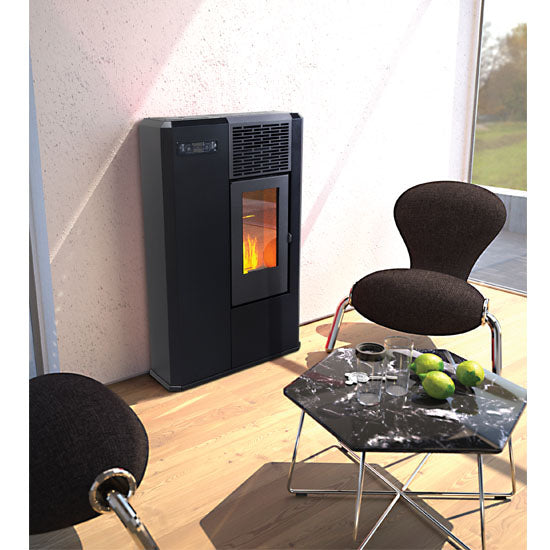 Black Compact high efficiency KFD 6,0 PS floor and hanging home heating pellet stove. Smart Control free standing rear and lateral flue outlet home heating pellet stove. Modern home fireplace. This product is similar to Comfortbilt Pellet Stoves HP50 Brown Modern Design Efficient, Cleveland Iron Works Pellet Stove PS20W-CIW, Harman Allure50 Pellet Stove, Drolet Eco-65R Pellet Stove, ComfortBilt Alpine Pellet Stove HP41, ATLAS Pellet Stove Boiler.
