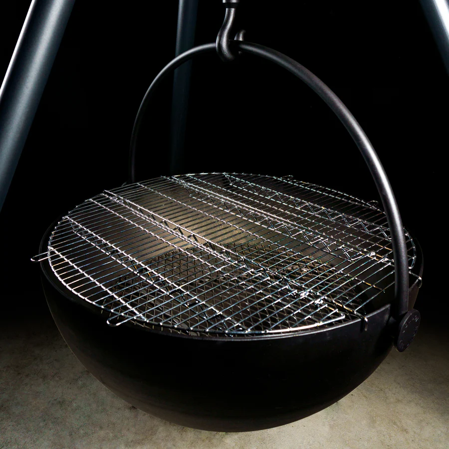 Hanged wood burning fire pit - Cooking Grill/Pot get ready to GRILL this outdoor Modular Grill is ready for all the smoke. Used in the garden, the Cow Cauldron is able to be moved anywhere - because it will not heat up the ground under it, move it to have a fire anywhere you please. Cowboy Cauldron the Wrangle 36": can be a grill can be a patio heater and is a beautiful piece of art work