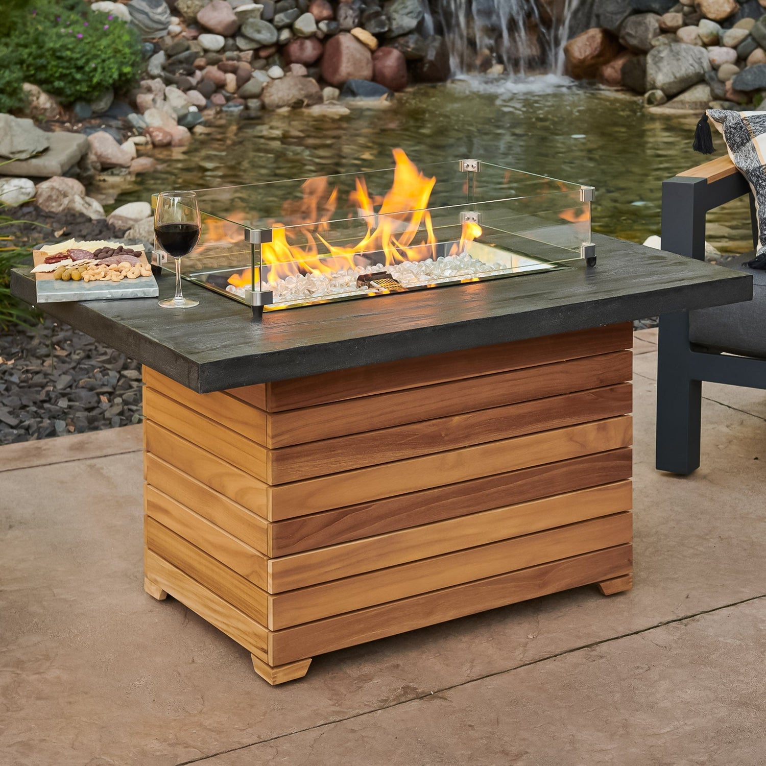 Darien Rectangular Gas Fire Pit Table, Gas Fire Pit Table, Aluminum top, Fire Pit Table