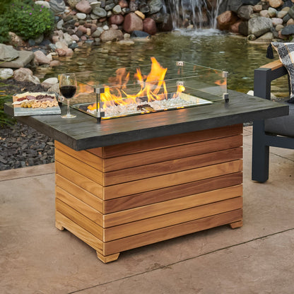 Darien Rectangular Gas Fire Pit Table, Gas Fire Pit Table, Aluminum top, Fire Pit Table