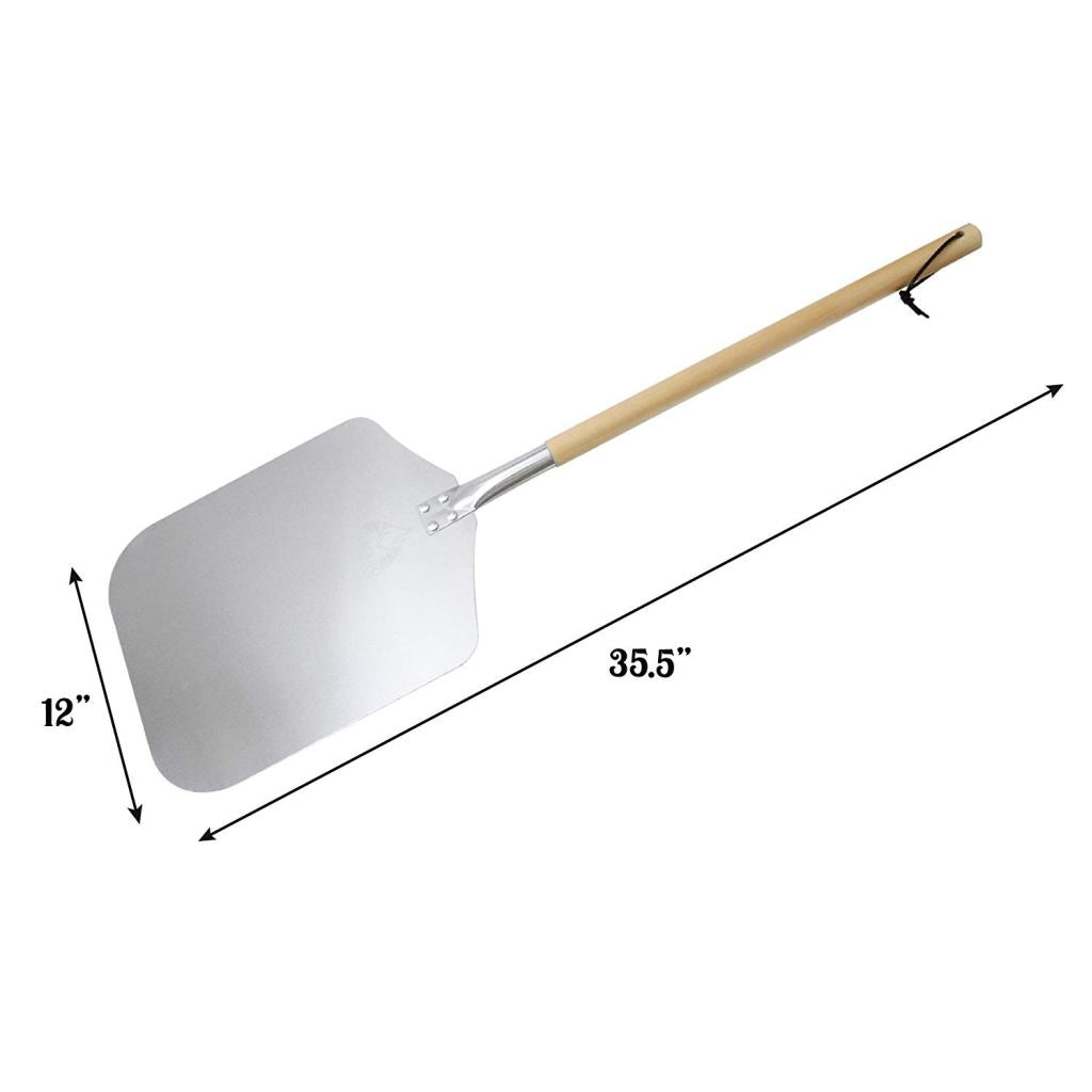 CHICAGO BRICK OVEN PIZZA PEEL 12" X 14" / PIZZA PADDLE - 35.5" LONG ALUMINUM METAL PIZZA PEEL WITH DETACHABLE 21" WOODEN HANDLE [PIZZA STEEL SPATULA / PIZZA SHOVEL]