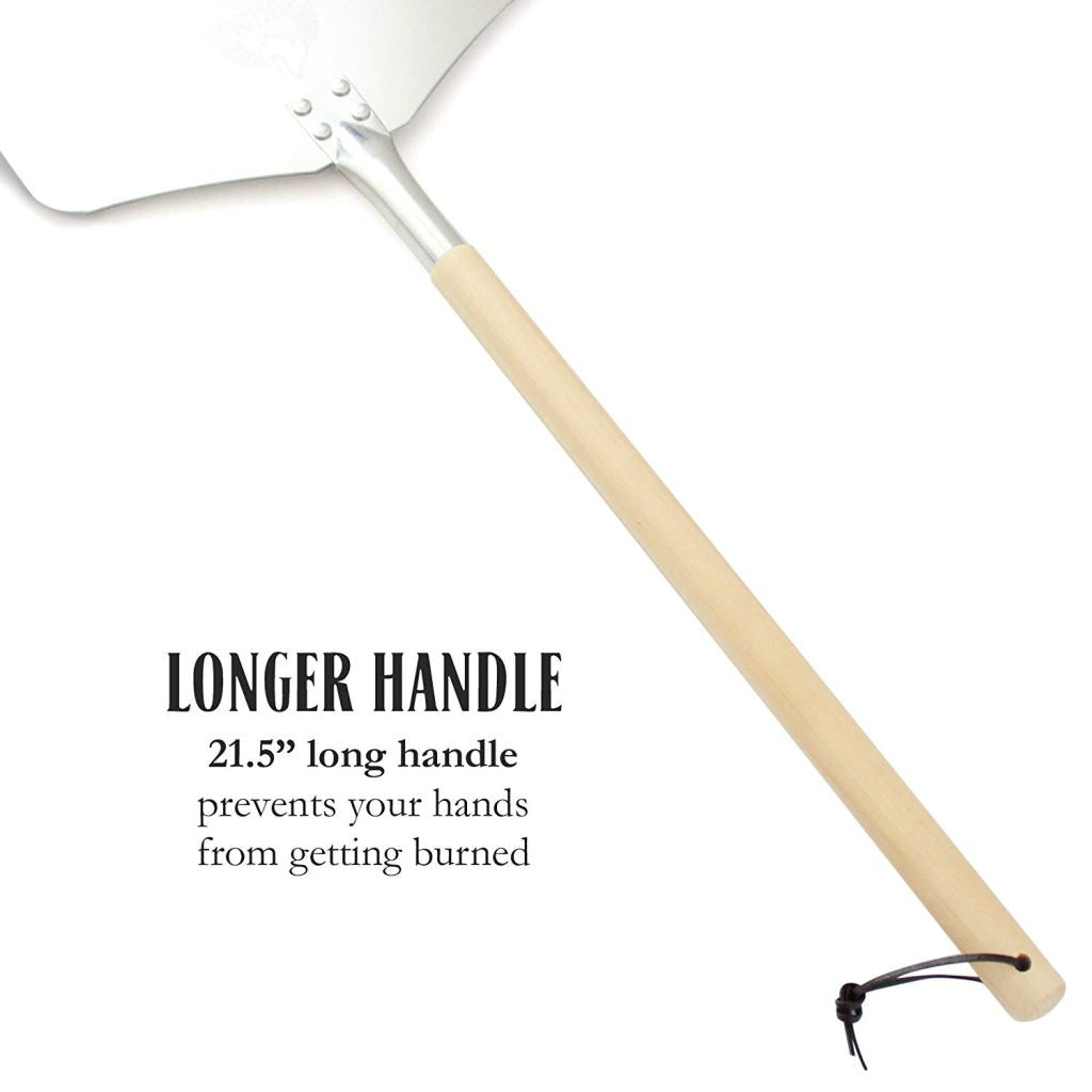CHICAGO BRICK OVEN PIZZA PEEL 12" X 14" / PIZZA PADDLE - 35.5" LONG ALUMINUM METAL PIZZA PEEL WITH DETACHABLE 21" WOODEN HANDLE [PIZZA STEEL SPATULA / PIZZA SHOVEL]