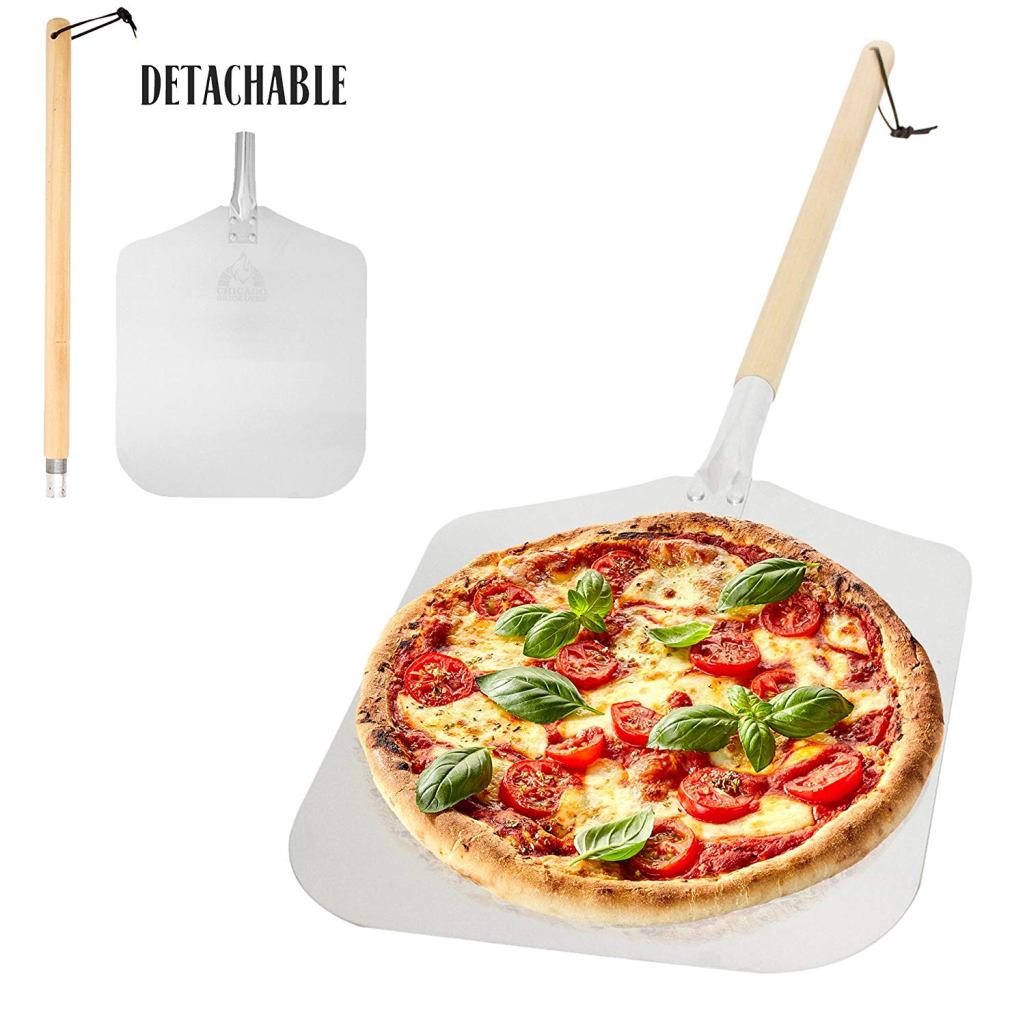 CHICAGO BRICK OVEN PIZZA PEEL 12" X 14" / PIZZA PADDLE - 35.5" LONG ALUMINUM METAL PIZZA PEEL WITH DETACHABLE 21" WOODEN HANDLE [PIZZA STEEL SPATULA / PIZZA SHOVEL]