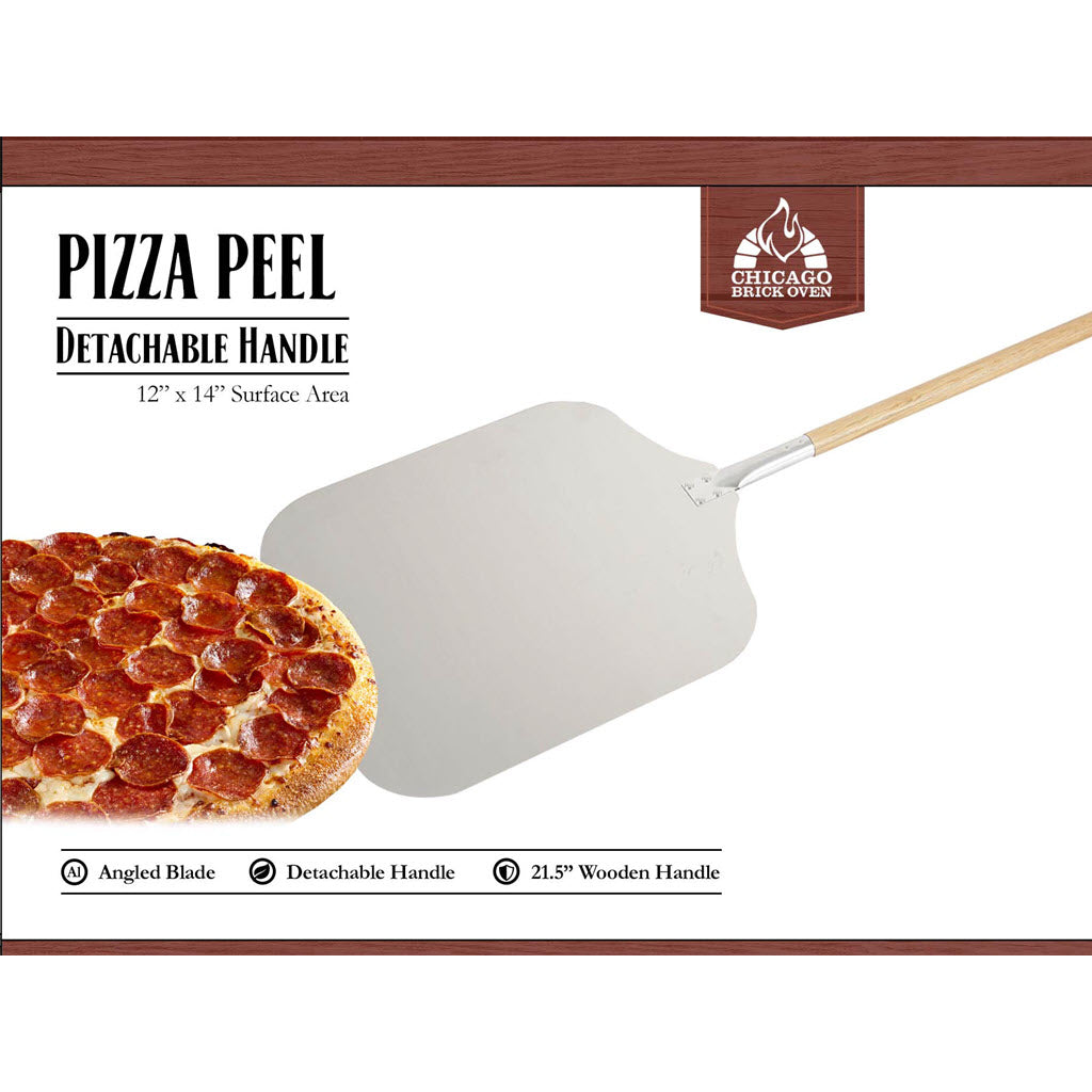 CHICAGO BRICK OVEN PIZZA PEEL 12" X 14" / PIZZA PADDLE - 35.5" LONG ALUMINUM METAL PIZZA PEEL WITH DETACHABLE 21" WOODEN HANDLE [PIZZA STEEL SPATULA / PIZZA SHOVEL]