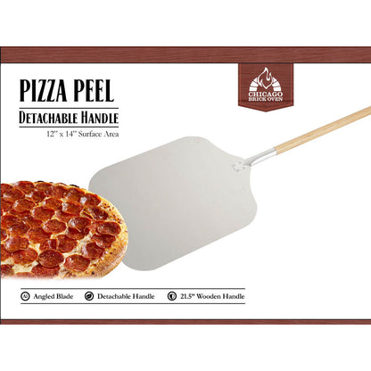 CHICAGO BRICK OVEN PIZZA PEEL 12" X 14" / PIZZA PADDLE - 35.5" LONG ALUMINUM METAL PIZZA PEEL WITH DETACHABLE 21" WOODEN HANDLE [PIZZA STEEL SPATULA / PIZZA SHOVEL]