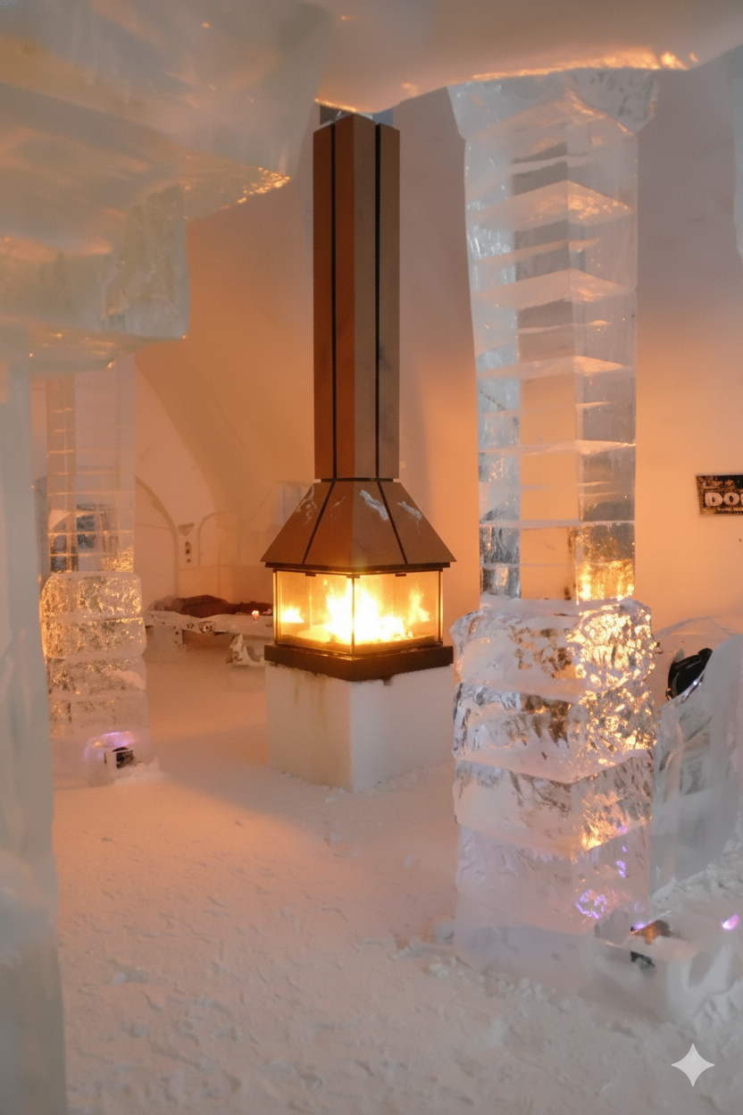 Don-Bar 9000 Full Glass See Through Fireplace, Custom Designed Fireplace Copper, Floating Fireplace