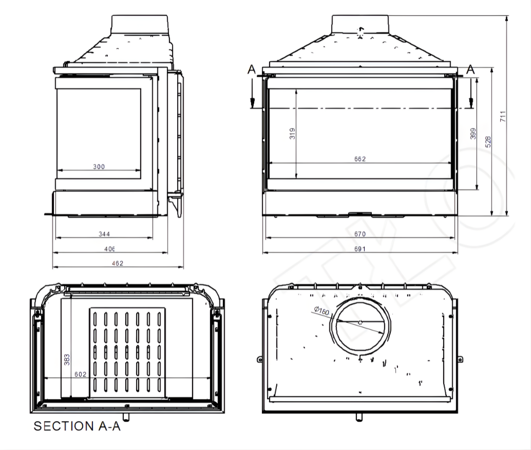 Dorako ECO MAX 7 3-Sided Glass Wood Stove - Handmade Fireplace Insert