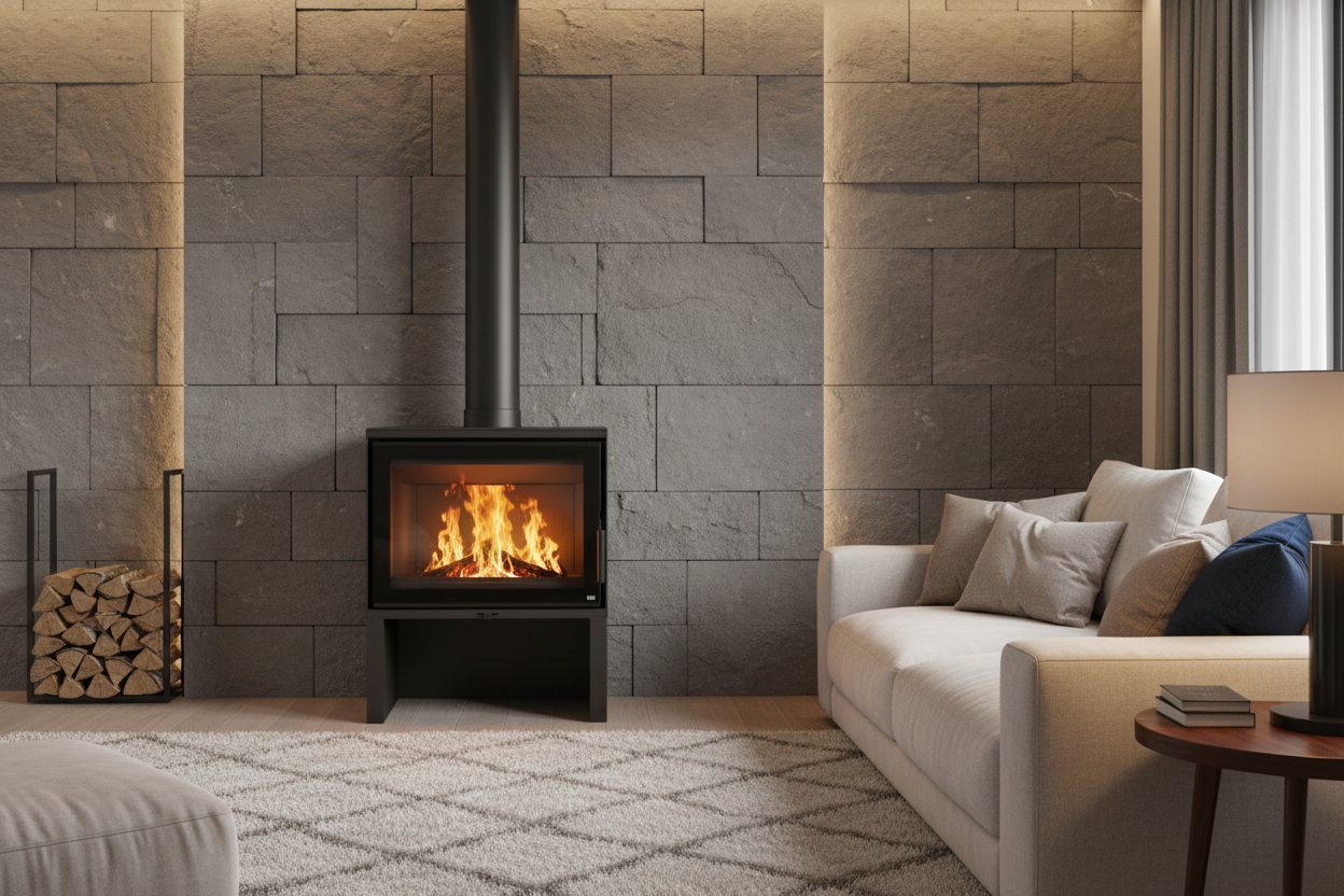 Black Freestanding wood burning stove Dorako STO iM 14 Cast iron Indoor Fireplace on a white background. 
Dorako sto im 14 is similar to Stûv 16 Wood Burning Stove Cube 58 & 68 Model - Freestanding Fireplace - StûvBlack / S16 Cube-58, Osburn Matrix Wood Stove, Napoleon S20 Wood Burning Stove.